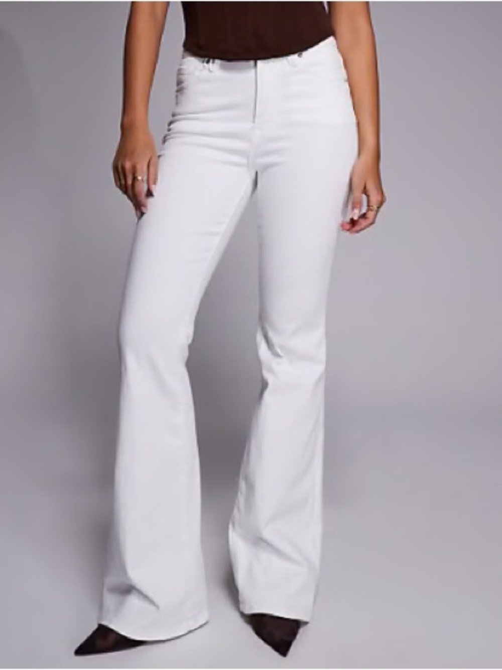 Good American Good Legs High Rise Flare Jeans White Size 32/14 Boho Coastal
